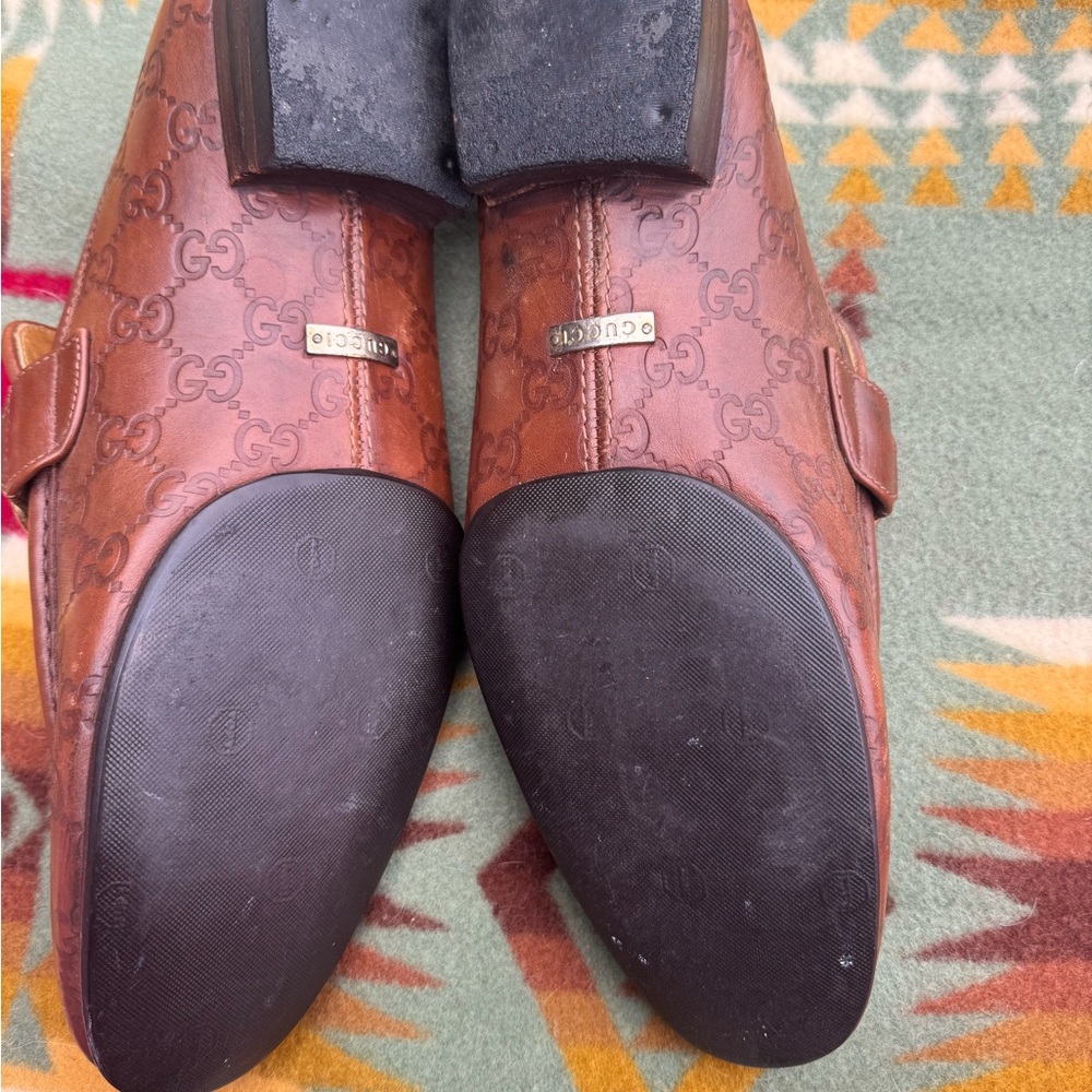 Gucci Embossed Brown Leather Men's Loafers - Picture 3 of 4
